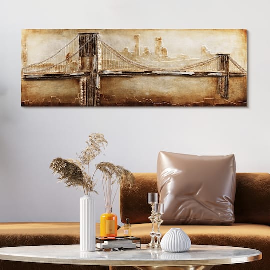 Empire Art Direct 64" x 22" Bridge to the City 2 Handed Painted Rugged Sculpture Wall Art